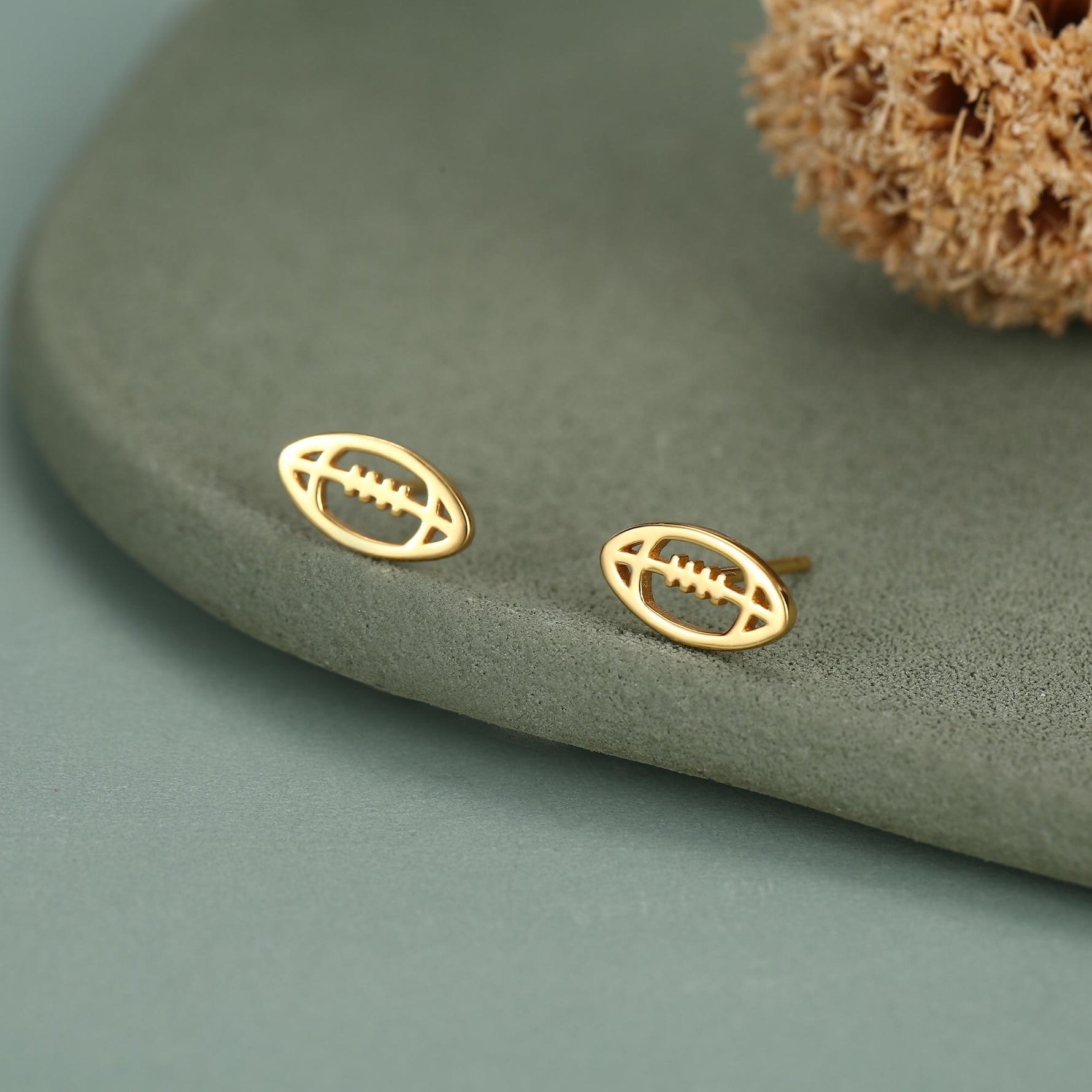 Sterling Silver Rugby Ball Stud Earrings