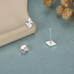 Sterling Silver Diamond Cut Rhombus Stud Earrings