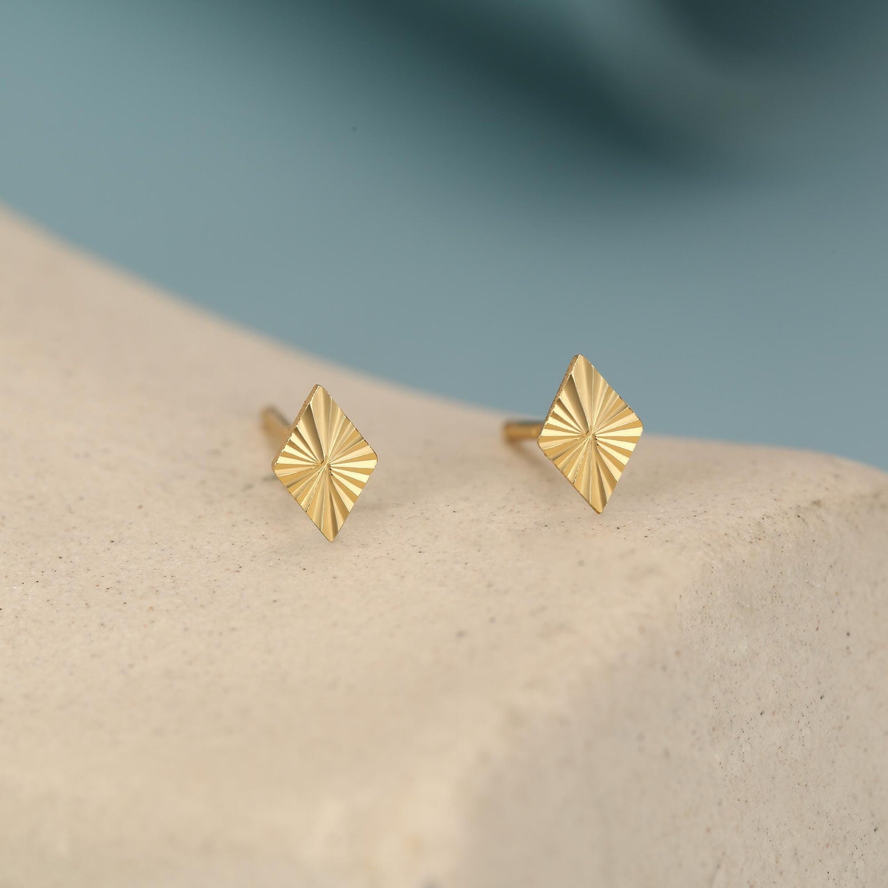 Sterling Silver Diamond Cut Rhombus Stud Earrings