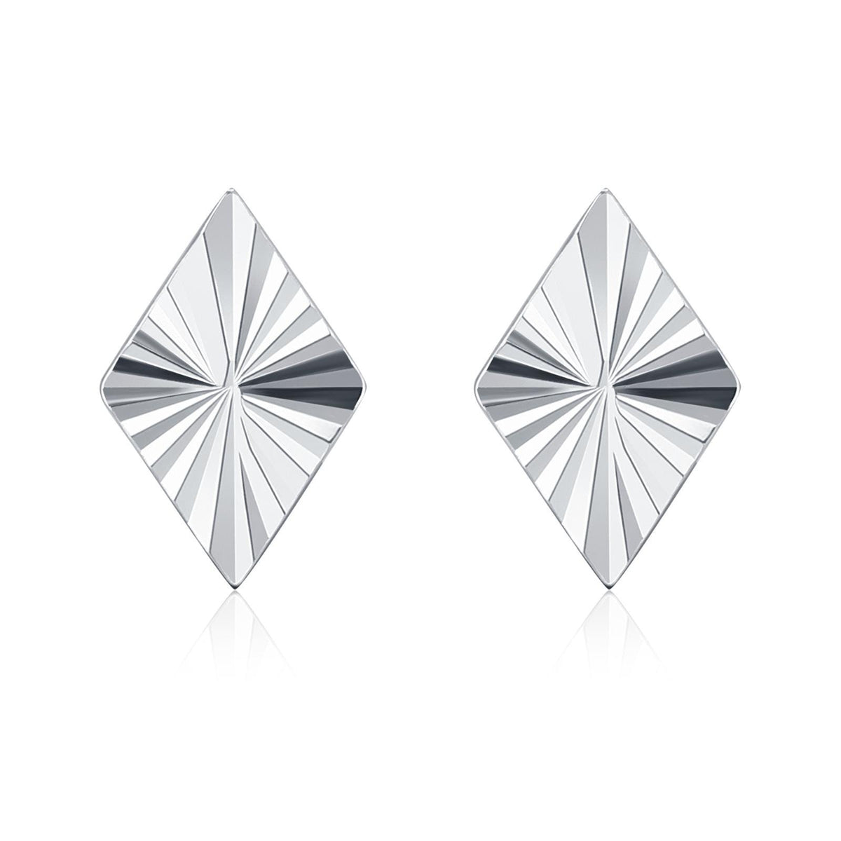 Sterling Silver Diamond Cut Rhombus Stud Earrings