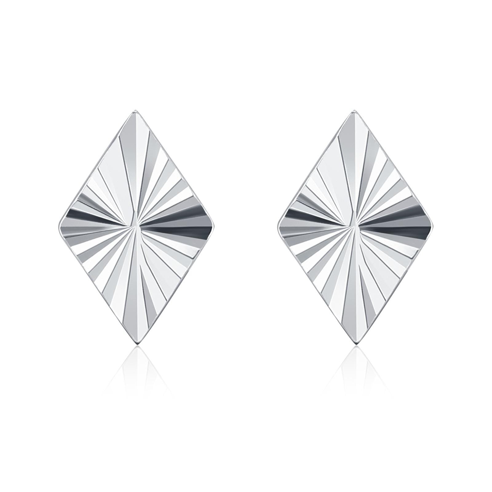 Sterling Silver Diamond Cut Rhombus Stud Earrings