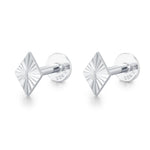 Sterling Silver Diamond Cut Rhombus 16G Flat Back Earrings