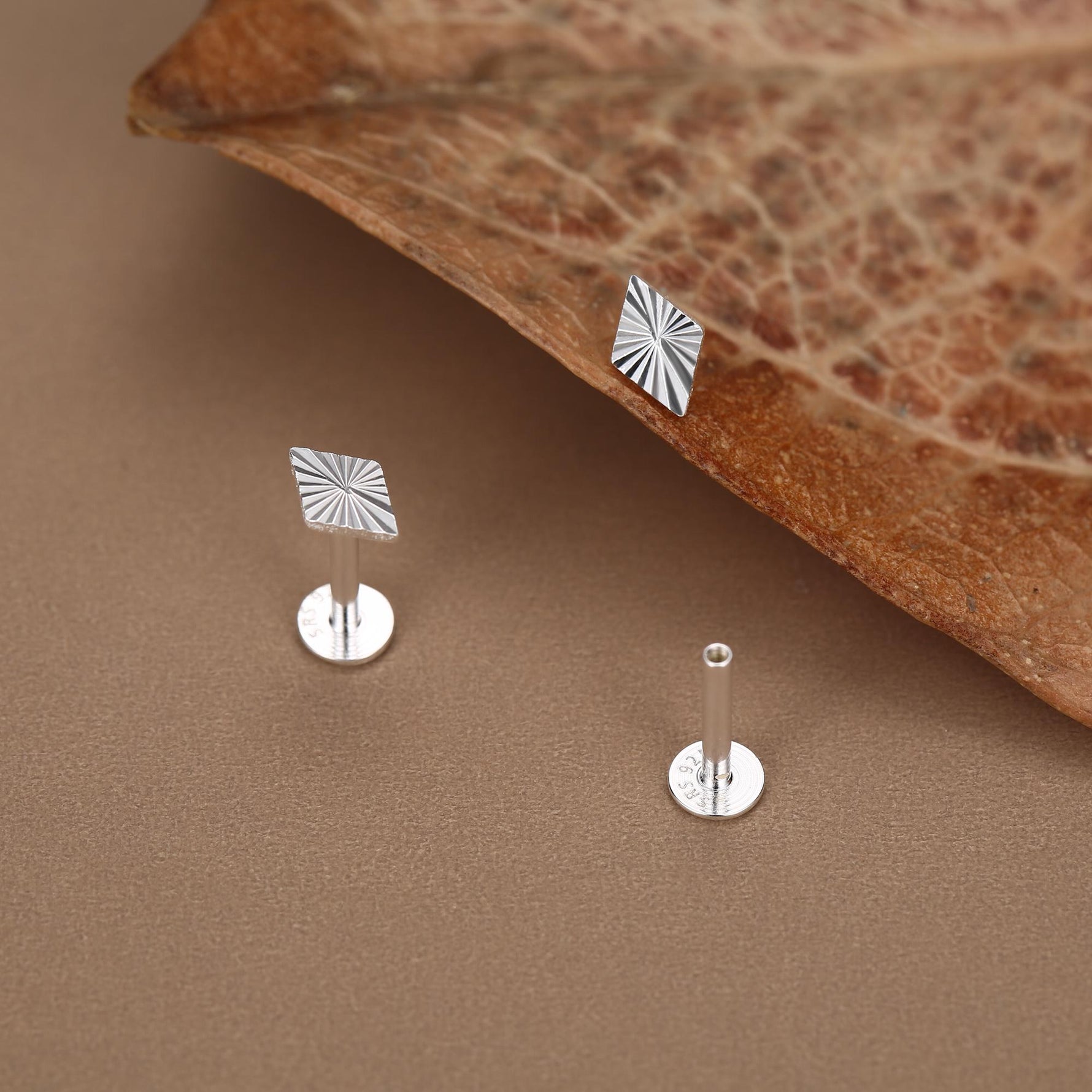 Sterling Silver Diamond Cut Rhombus 16G Flat Back Earrings