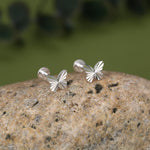 Sterling Silver Diamond Cut Sunburst Butterfly 16G Flat Back Earrings