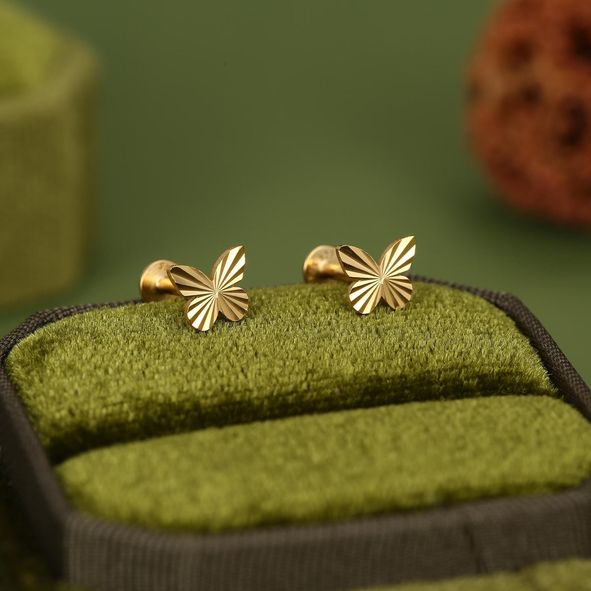 Sterling Silver Diamond Cut Sunburst Butterfly 16G Flat Back Earrings