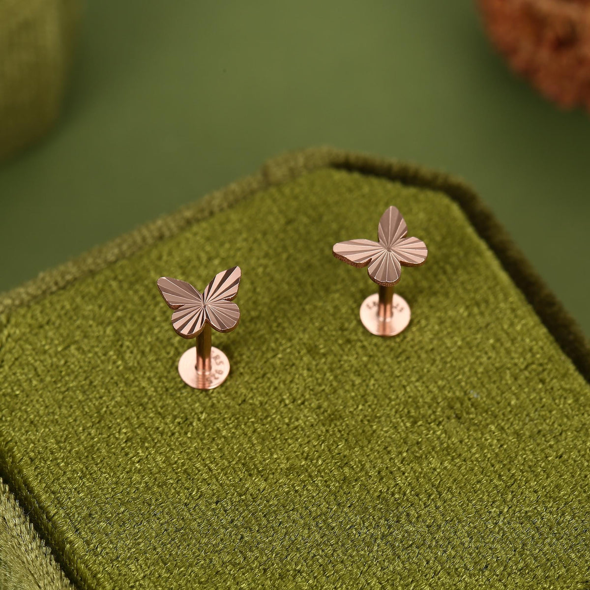 Sterling Silver Diamond Cut Sunburst Butterfly 16G Flat Back Earrings