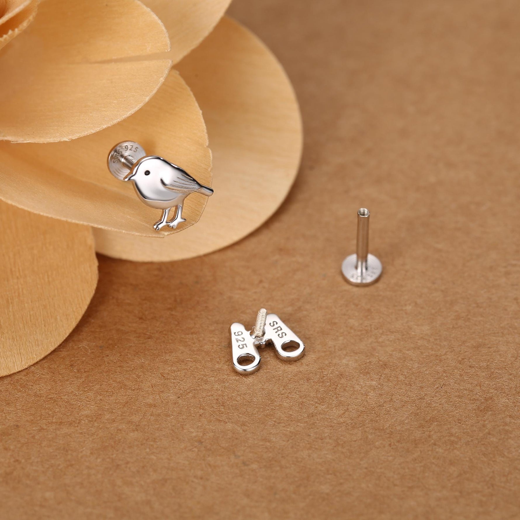 Sterling Silver Birdwatcher Mismatched 16G Flat Back Earrings