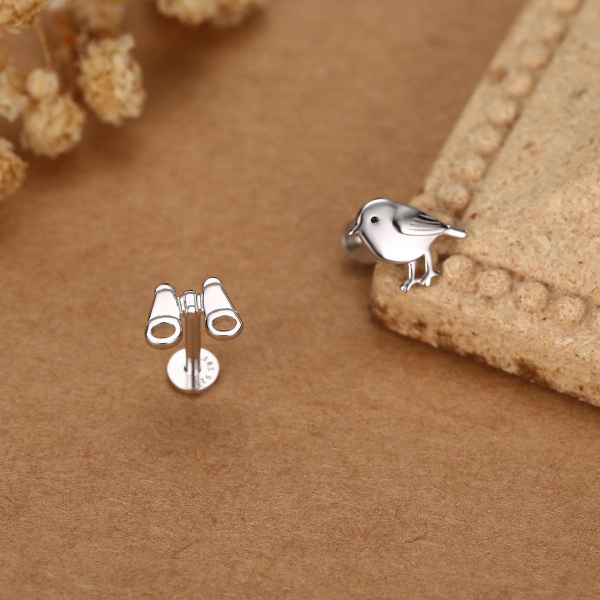 Sterling Silver Birdwatcher Mismatched 16G Flat Back Earrings