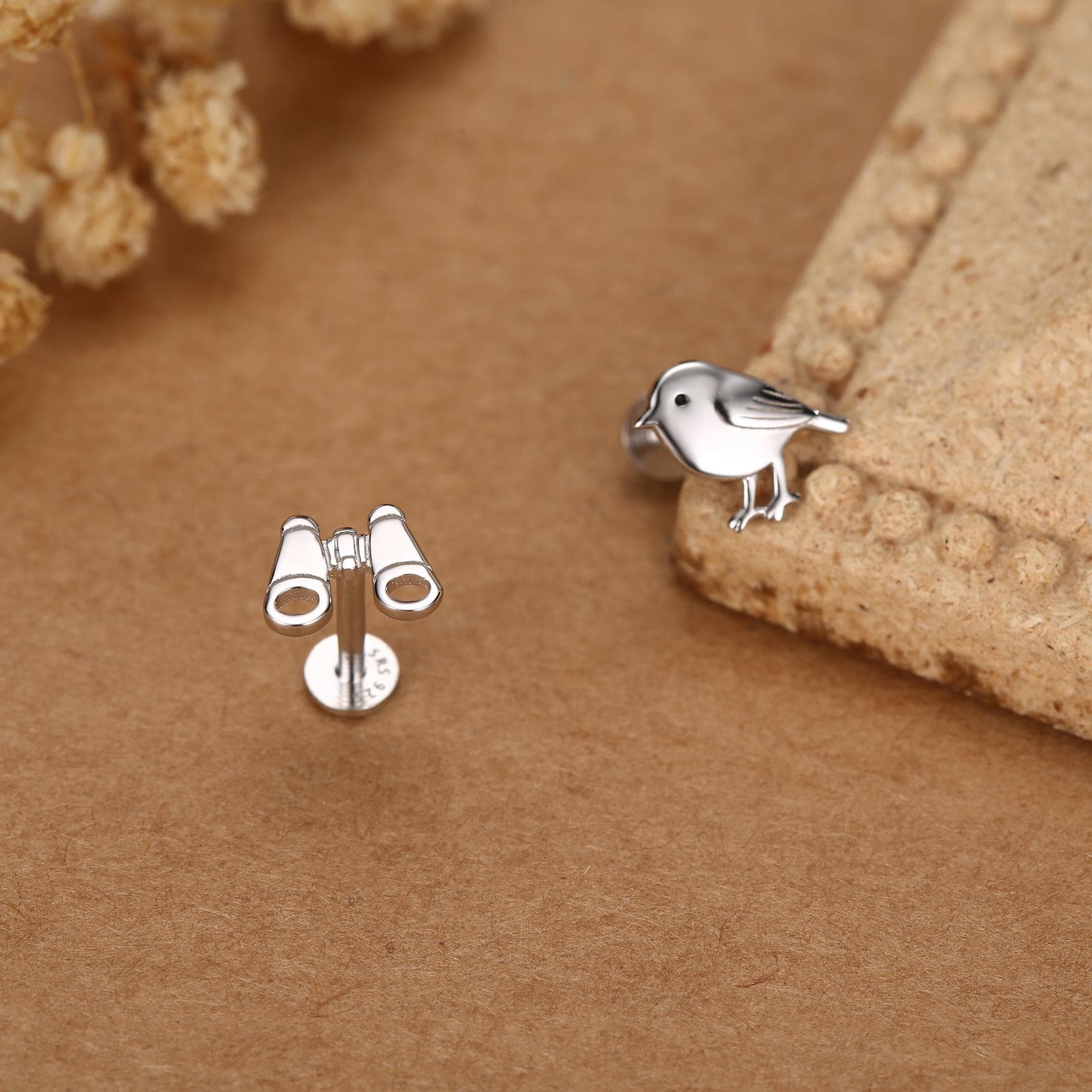 Sterling Silver Birdwatcher Mismatched 16G Flat Back Earrings