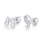 Sterling Silver Bird and Binoculars 18G Screw Back Mismatched Earrings