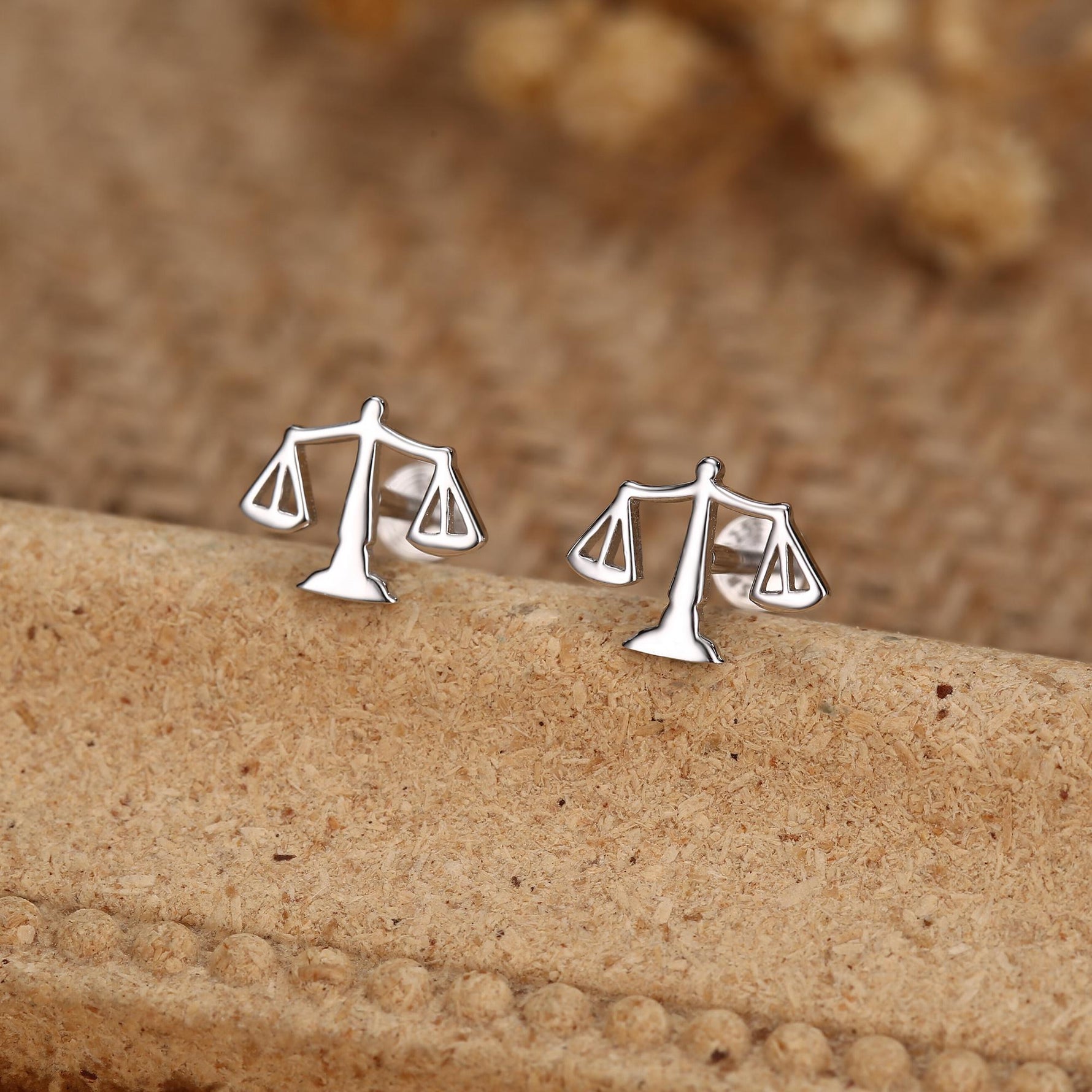Sterling Silver Libra Scales 16G Flat Back Earrings