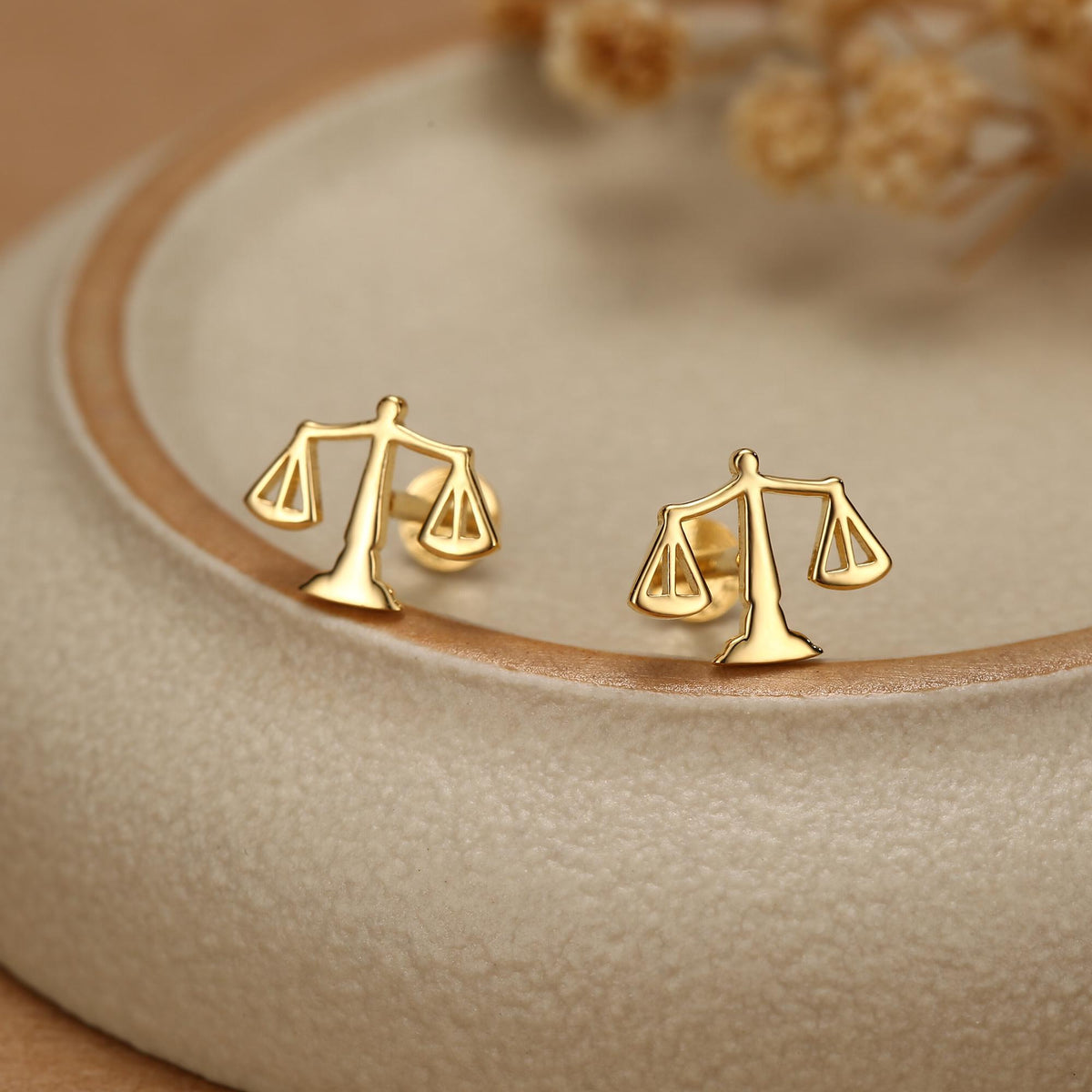 Sterling Silver Libra Scales 16G Flat Back Earrings