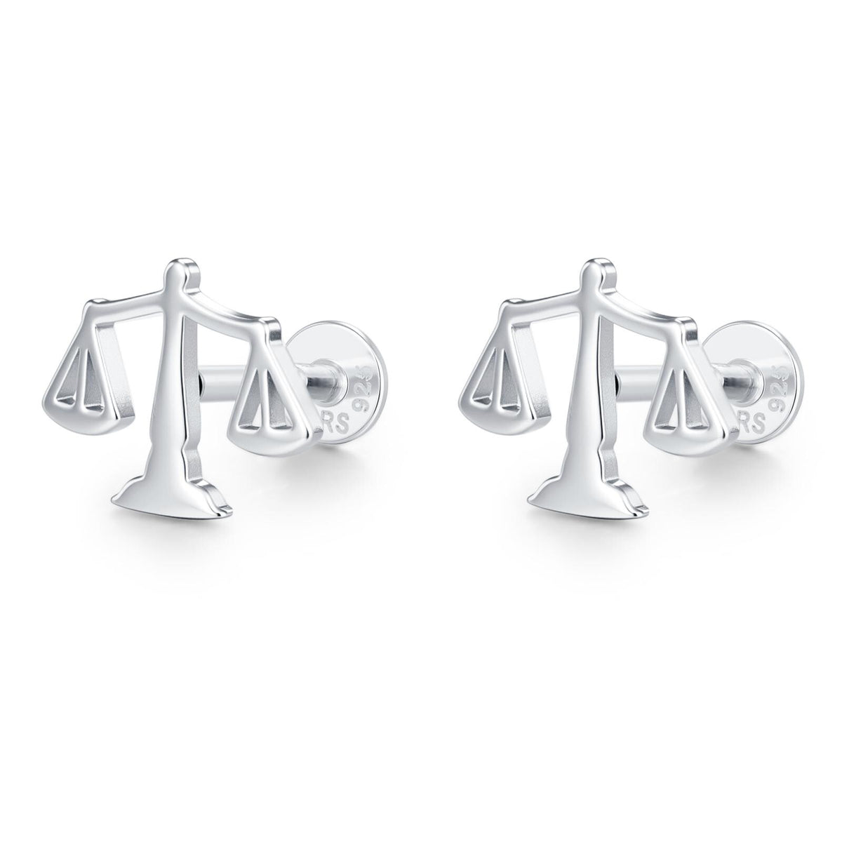 Sterling Silver Libra Scales 16G Flat Back Earrings