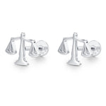 Sterling Silver Libra Scales 16G Flat Back Earrings