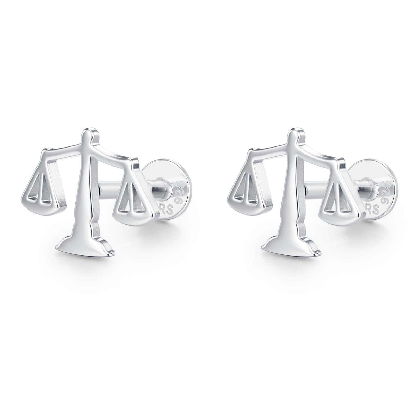 Sterling Silver Libra Scales 16G Flat Back Earrings
