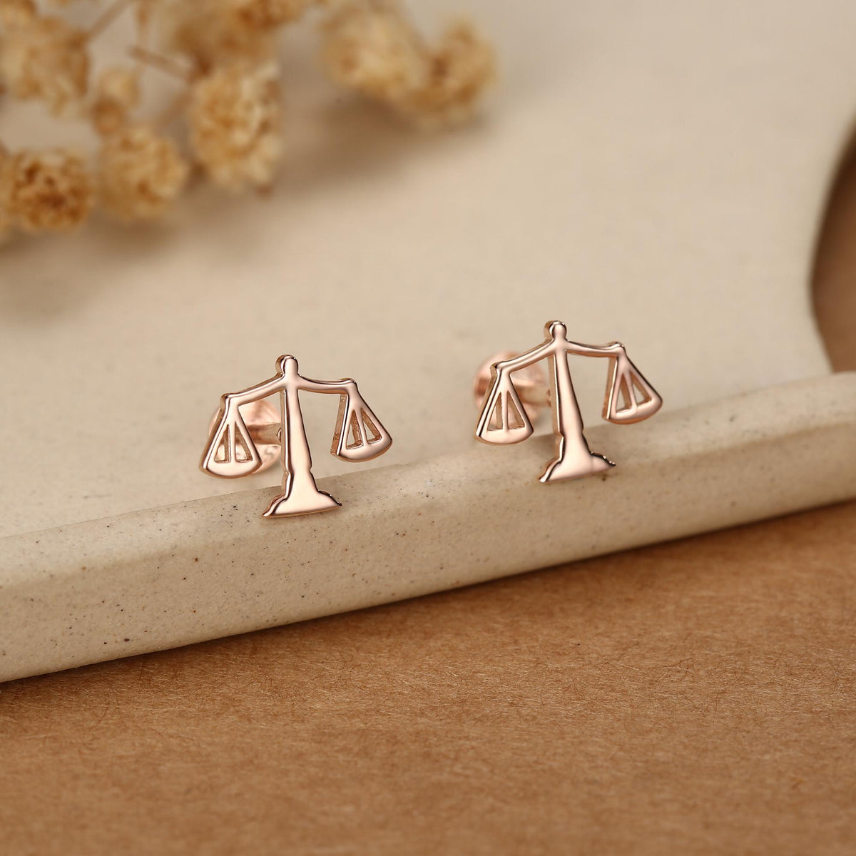 Sterling Silver Libra Scales 16G Flat Back Earrings