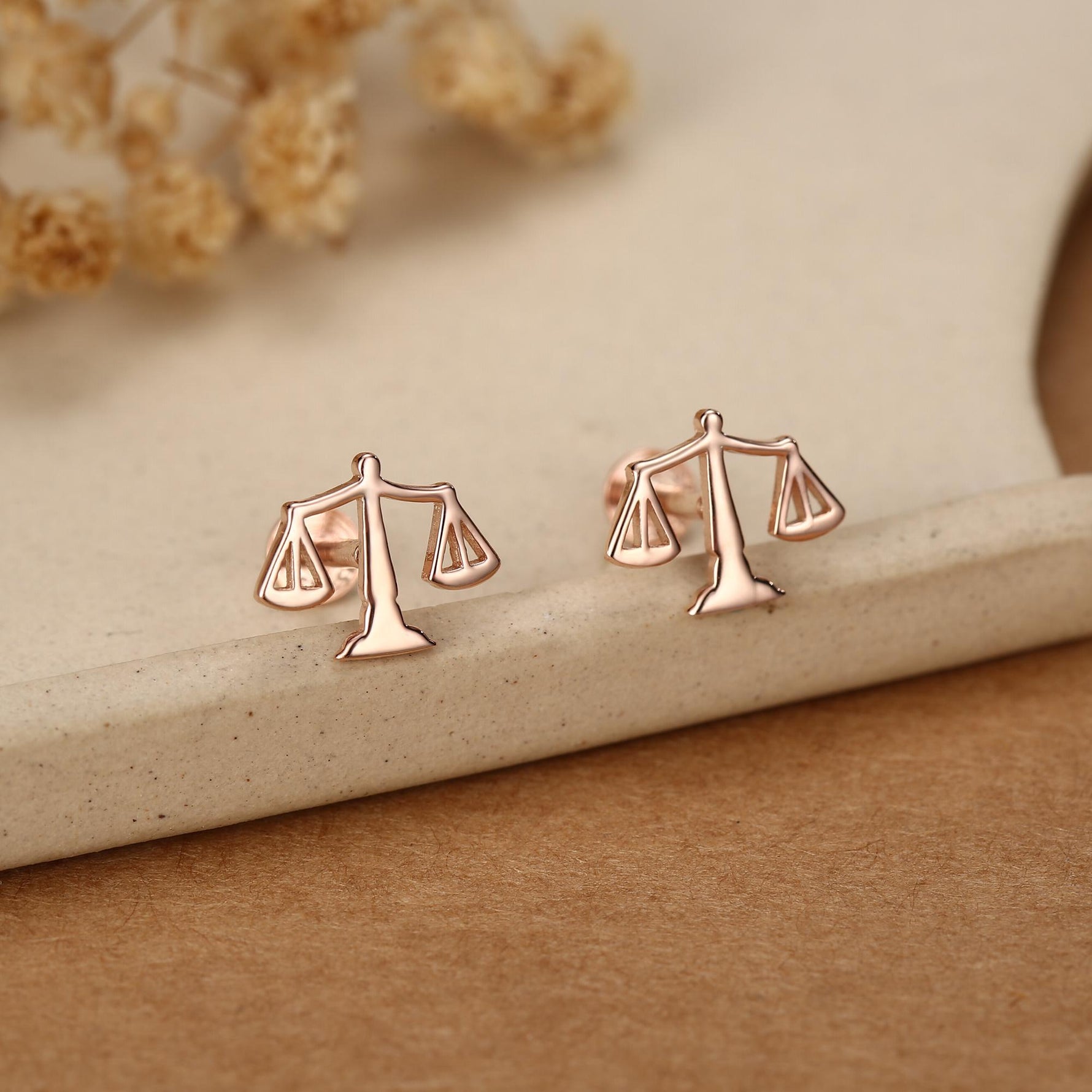 Sterling Silver Libra Scales 16G Flat Back Earrings