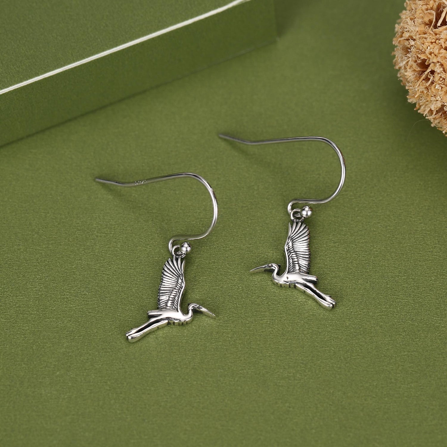 Sterling Silver Japanese Crane Drop Earrings