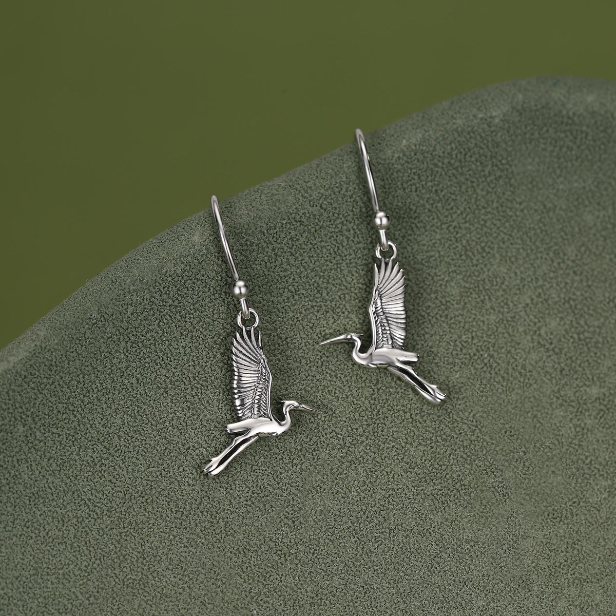 Sterling Silver Japanese Crane Drop Earrings