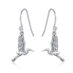 Sterling Silver Japanese Crane Drop Earrings