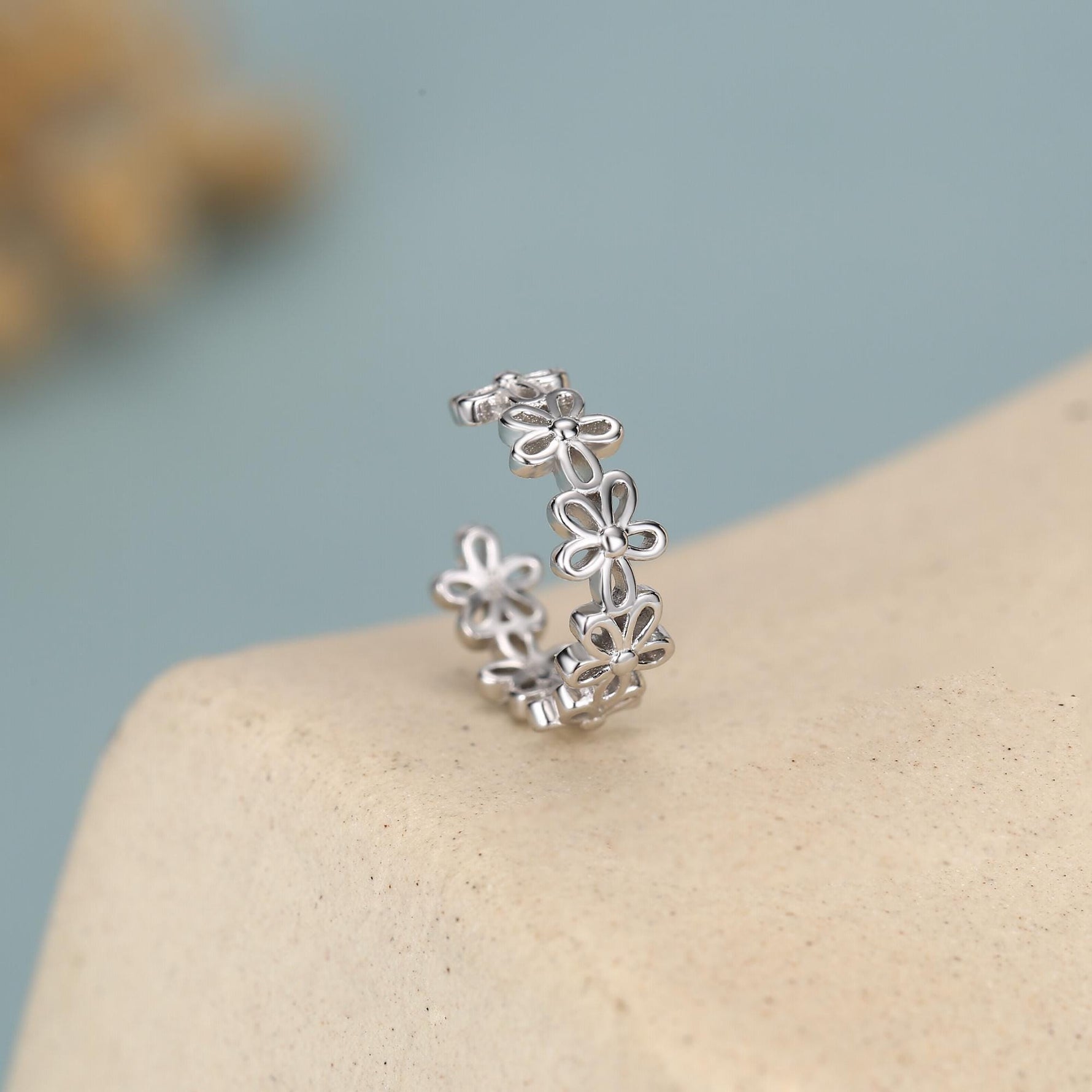 Sterling Silver Daisy Flower Ear Cuff No Piercing Required
