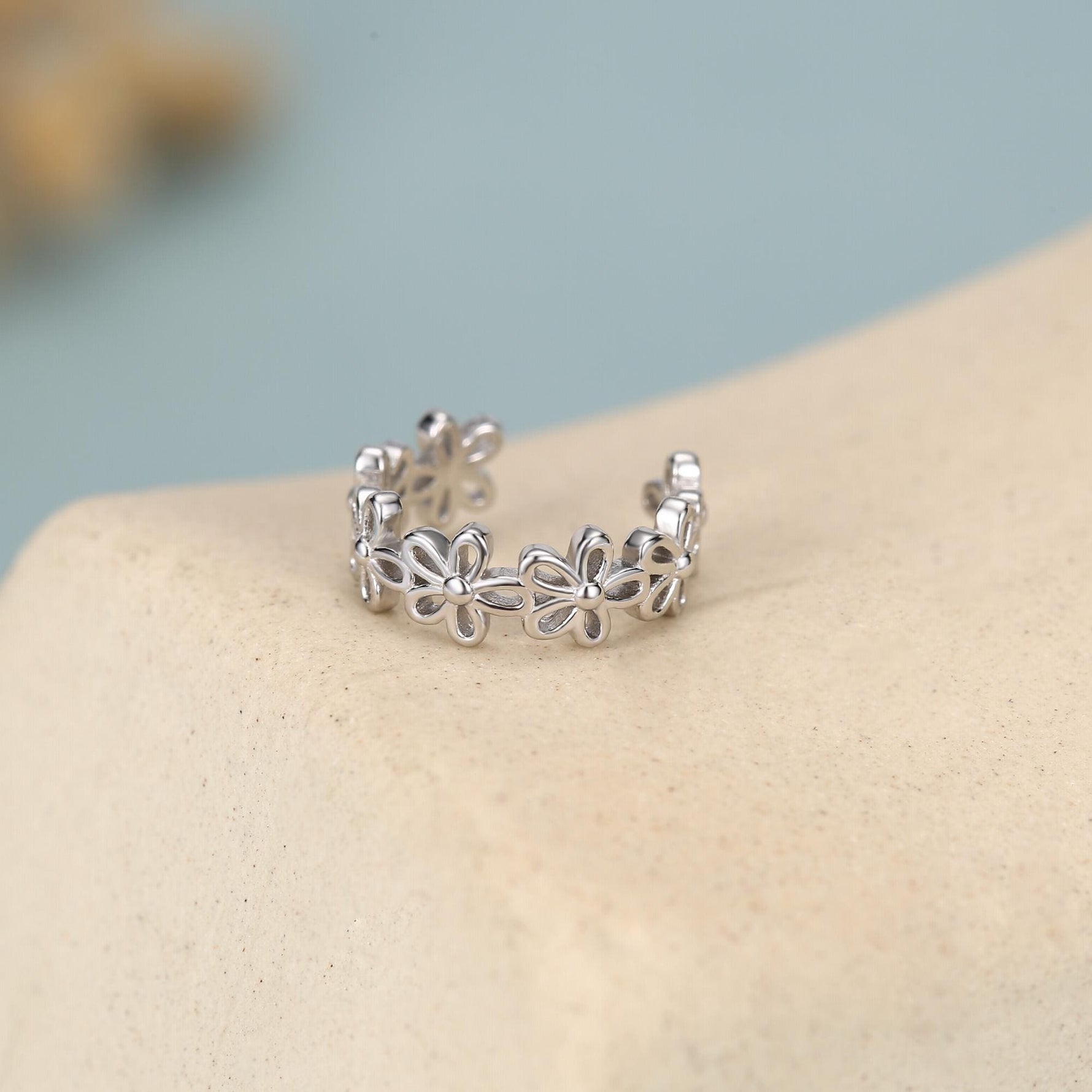 Sterling Silver Daisy Flower Ear Cuff No Piercing Required