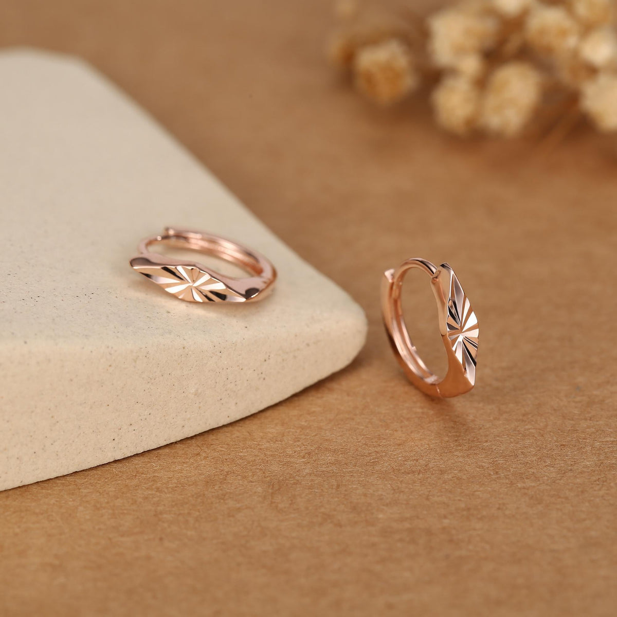 Sterling Silver Diamond Cut Rhombus Hoop Earrings