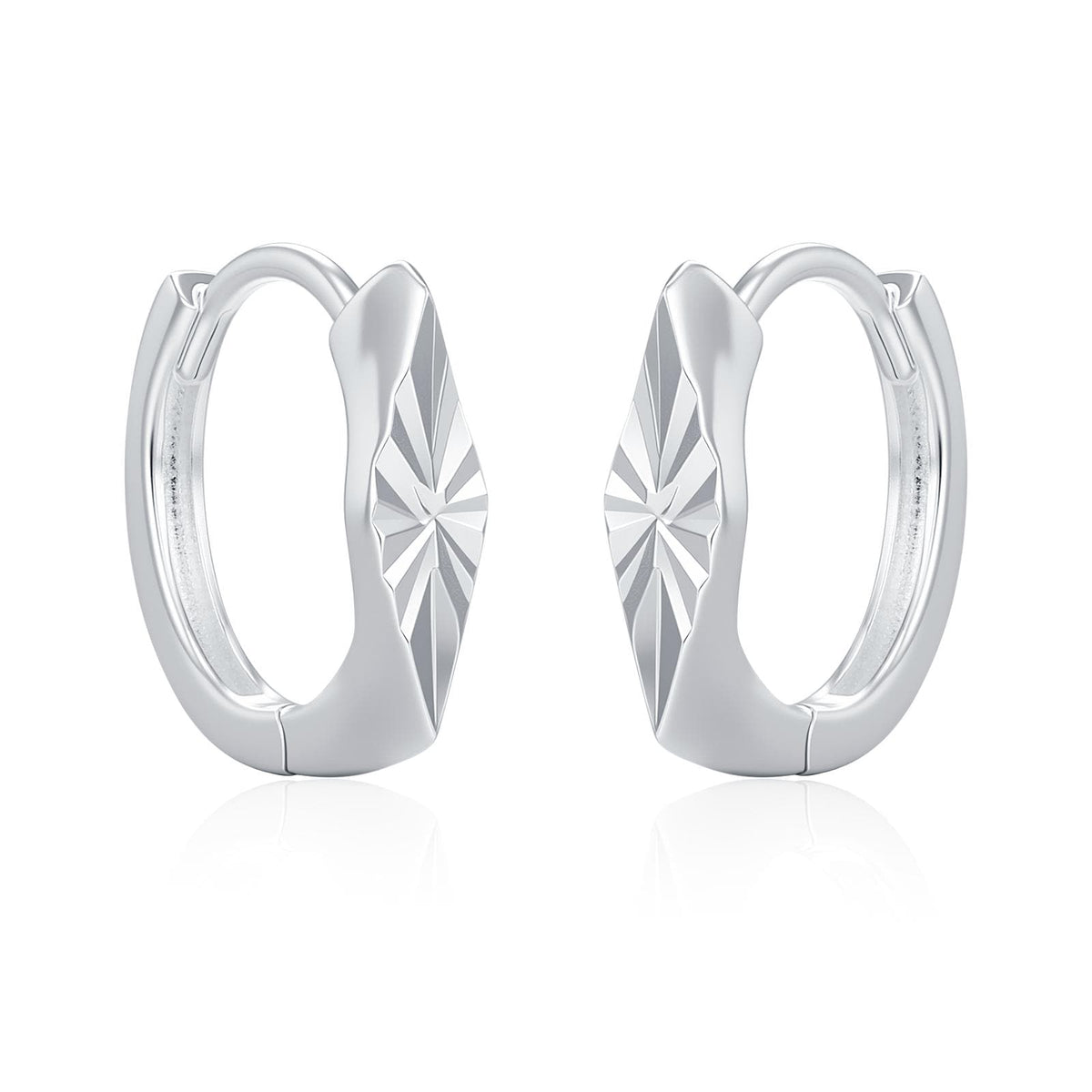 Sterling Silver Diamond Cut Rhombus Hoop Earrings