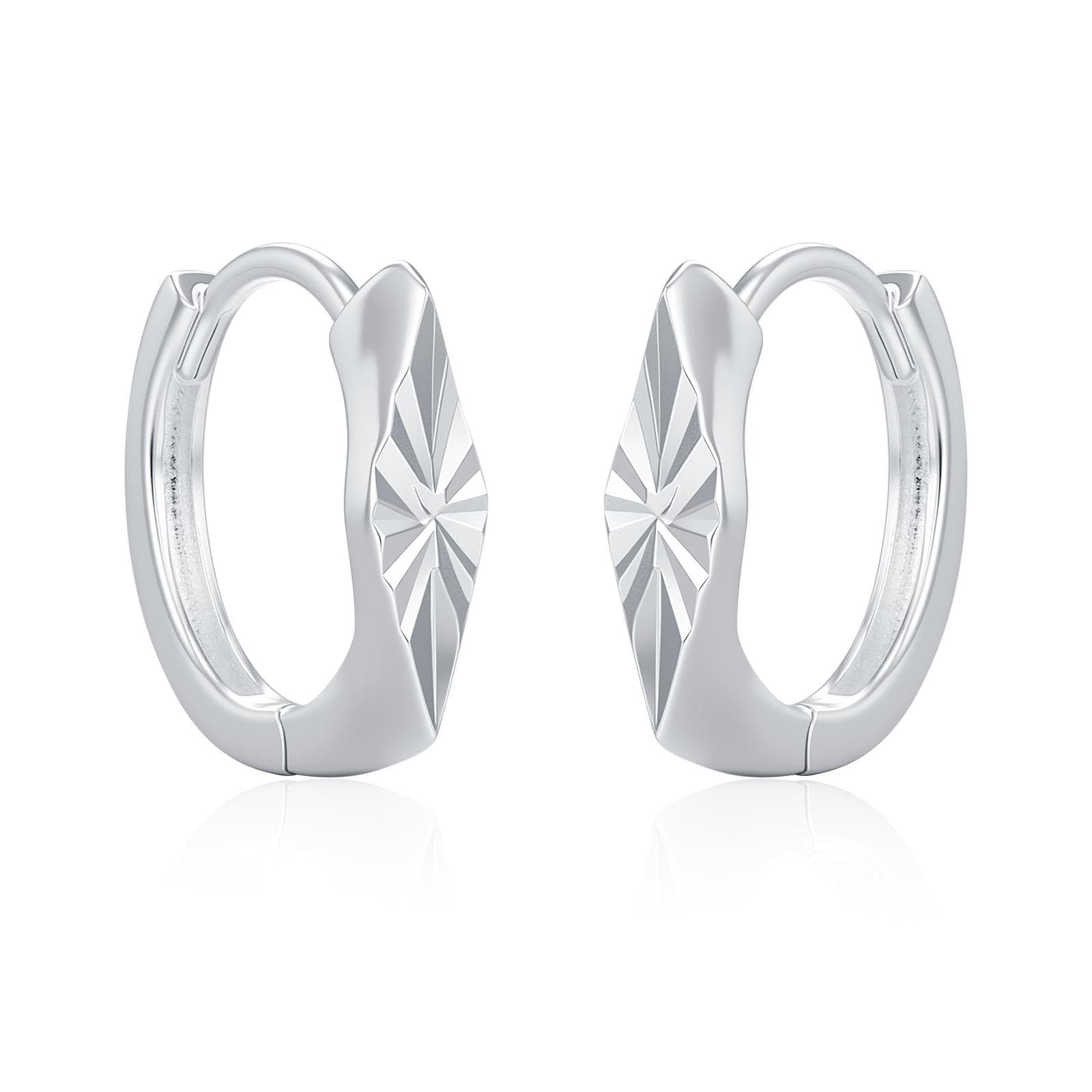 Sterling Silver Diamond Cut Rhombus Hoop Earrings