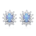 Blue Opal CZ Oval Halo Stud Earrings in Sterling Silver