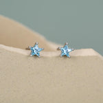 Sterling Silver Topaz Blue CZ Star 18G Screw Back Earrings