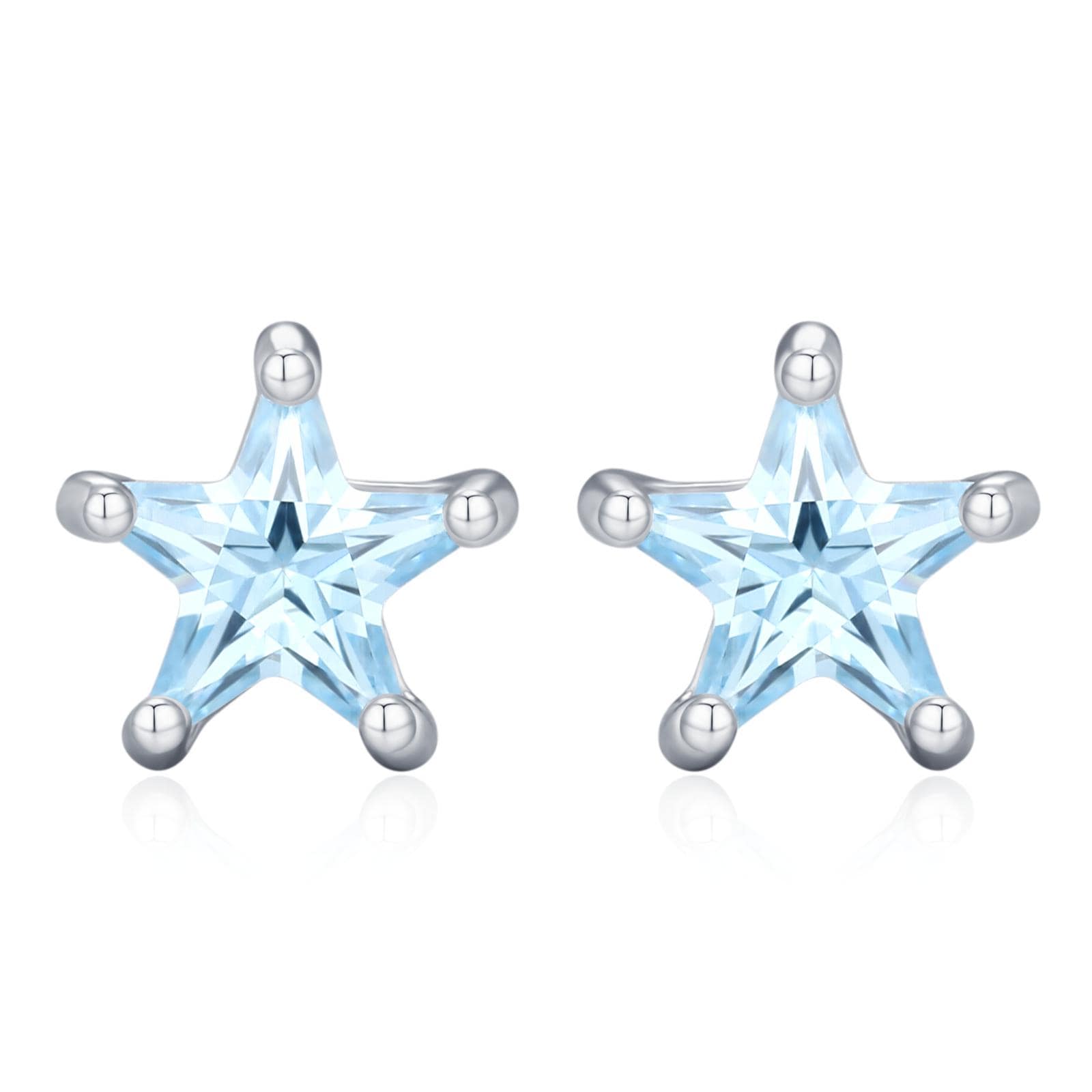 Sterling Silver Topaz Blue CZ Star 18G Screw Back Earrings