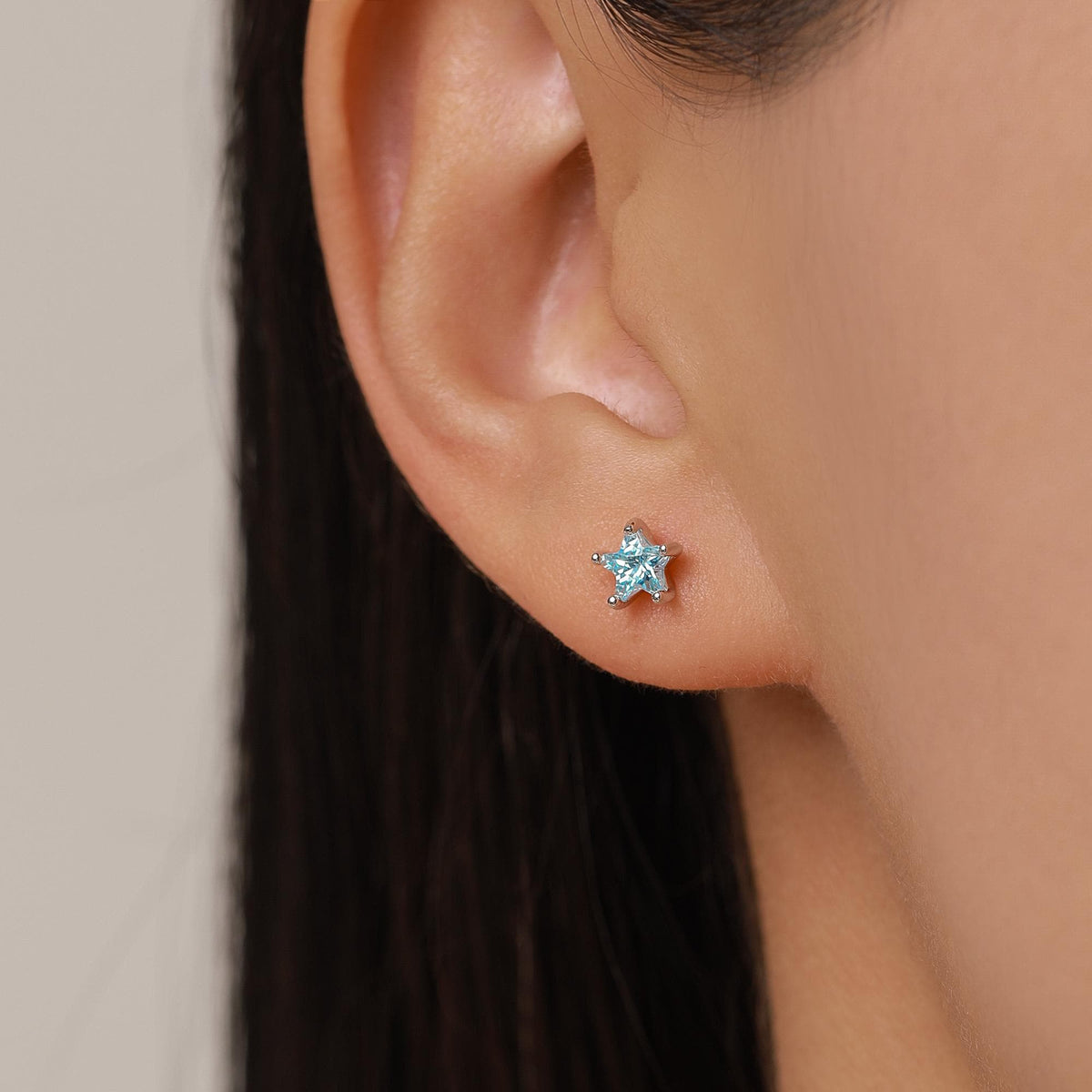 Sterling Silver 5mm Topaz Blue CZ Star Stud Earrings