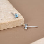 Sterling Silver 5mm Topaz Blue CZ Star Stud Earrings