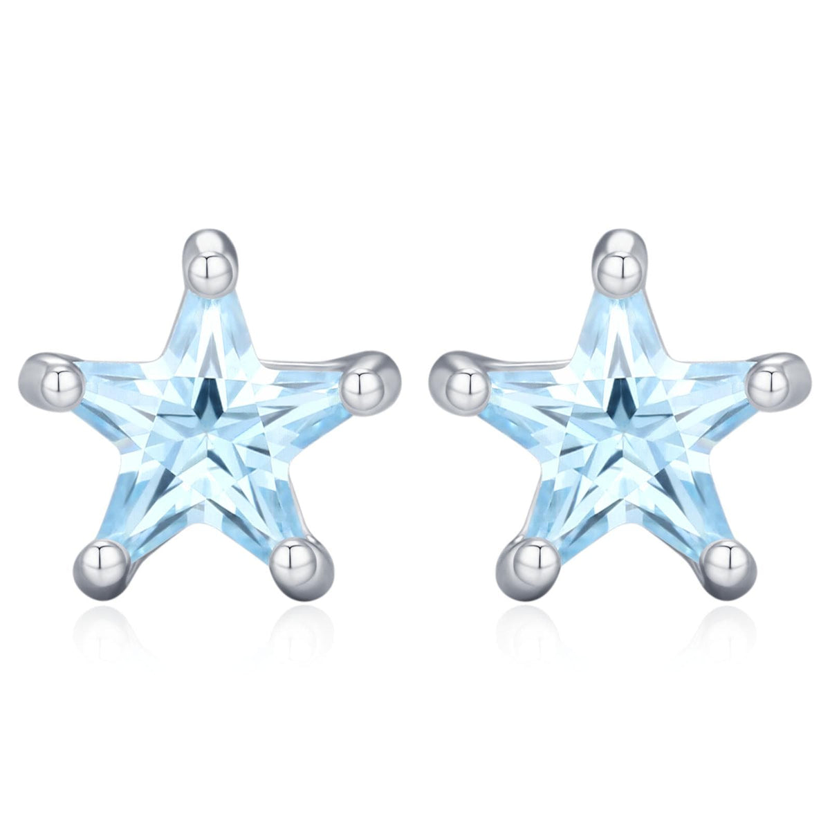 Sterling Silver 5mm Topaz Blue CZ Star Stud Earrings