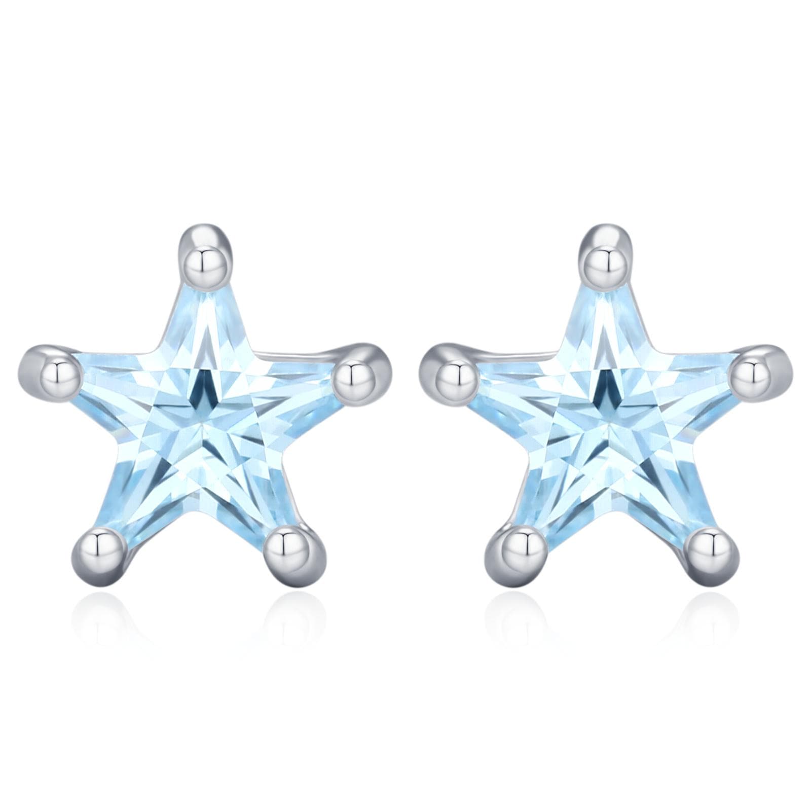 Sterling Silver 5mm Topaz Blue CZ Star Stud Earrings
