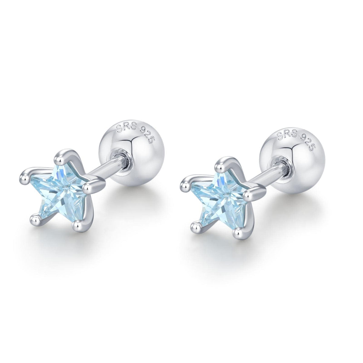 Sterling Silver Topaz Blue CZ Star 18G Screw Back Earrings