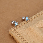 Sterling Silver Topaz Blue CZ Star 18G Screw Back Earrings