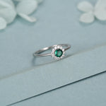Sterling Silver Emerald Green CZ Halo Ring