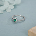 Sterling Silver Emerald Green CZ Halo Ring