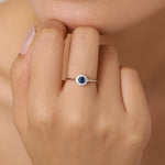 Sterling Silver Sapphire Blue CZ Halo Ring
