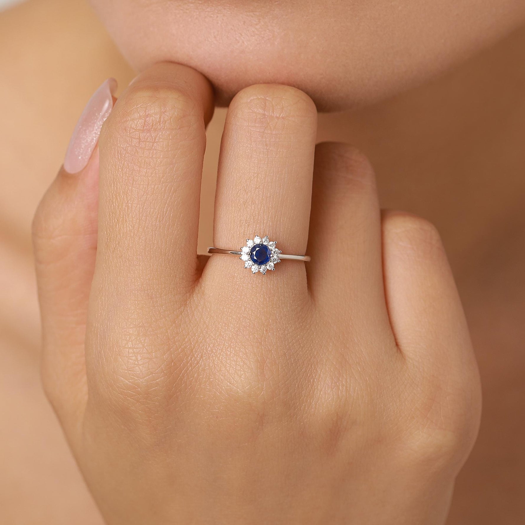 Sterling Silver Sapphire Blue CZ Halo Ring