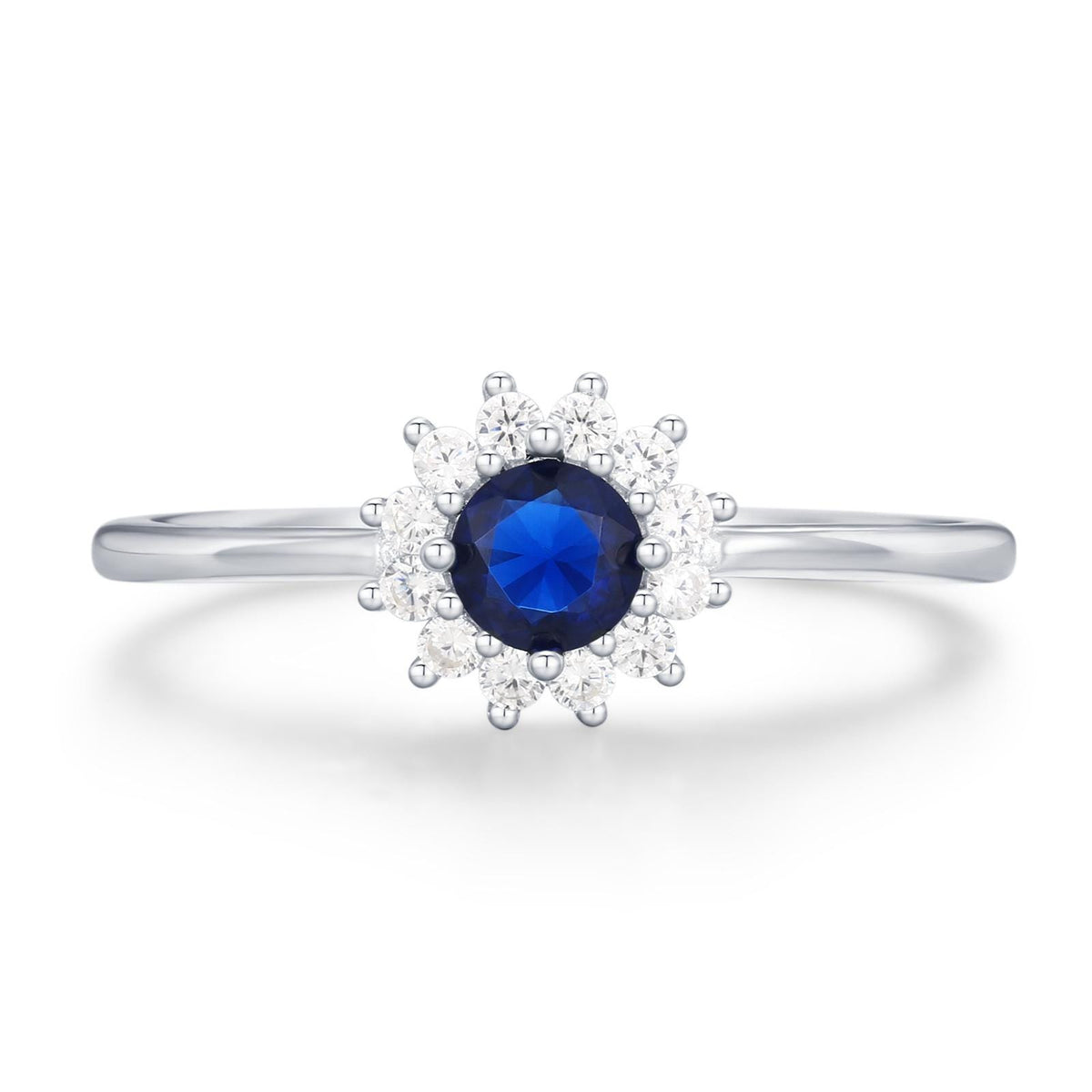 Sterling Silver Sapphire Blue CZ Halo Ring