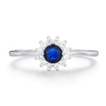 Sterling Silver Sapphire Blue CZ Halo Ring