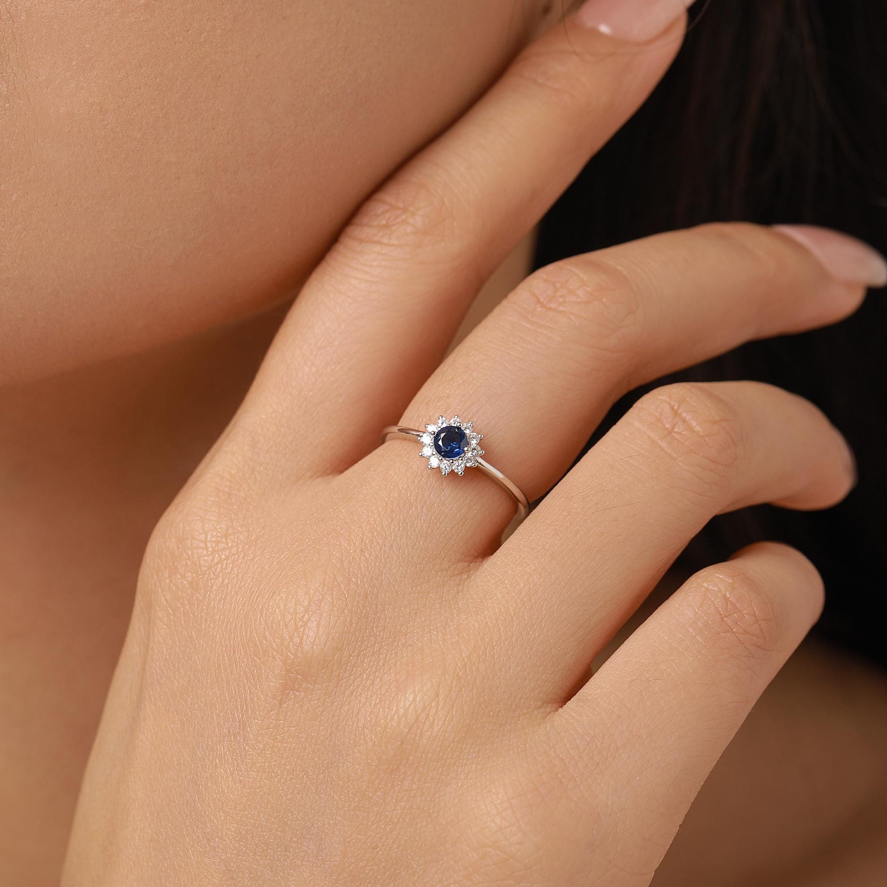Sterling Silver Sapphire Blue CZ Halo Ring