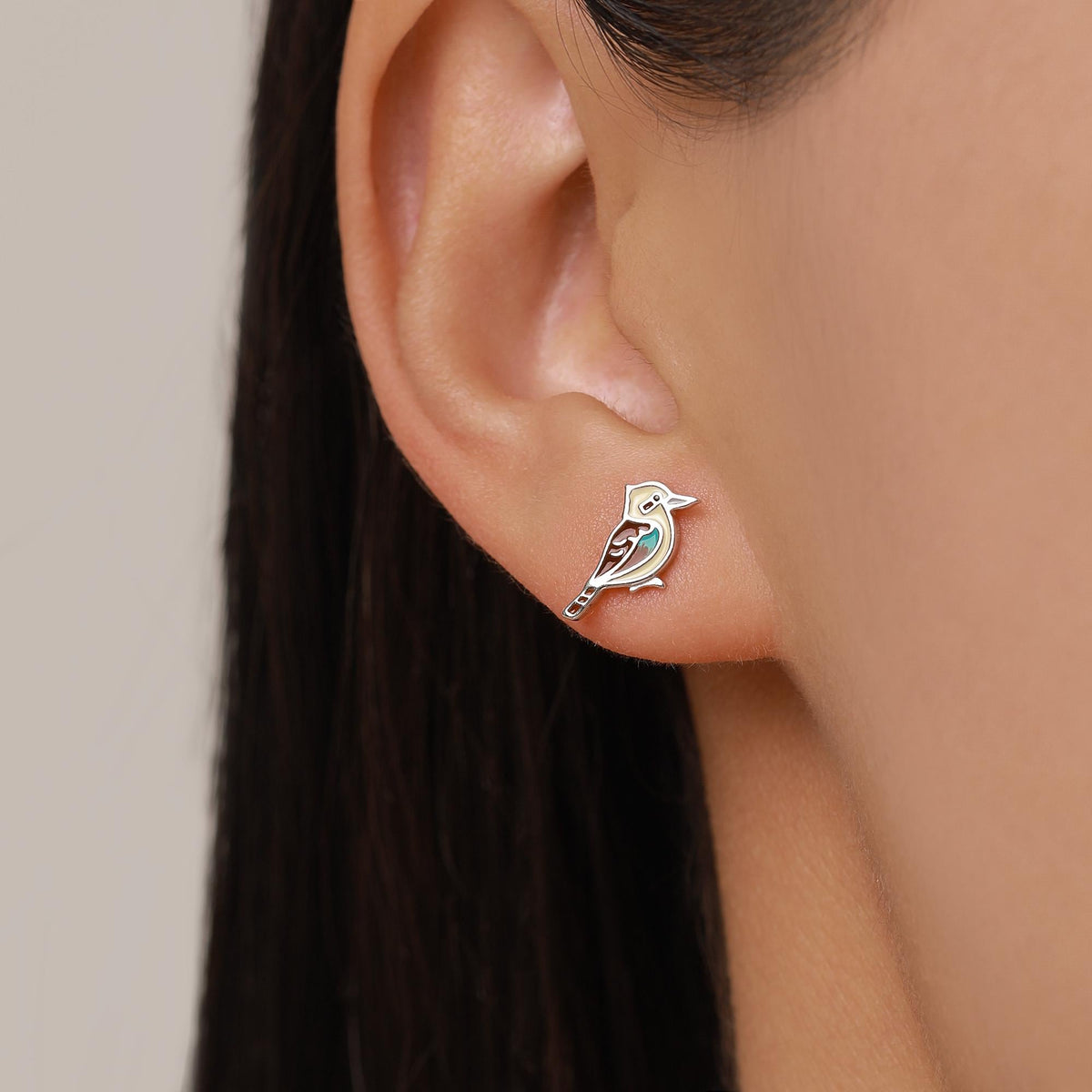 Sterling Silver Enamel Tiny Kookaburra Stud Earrings