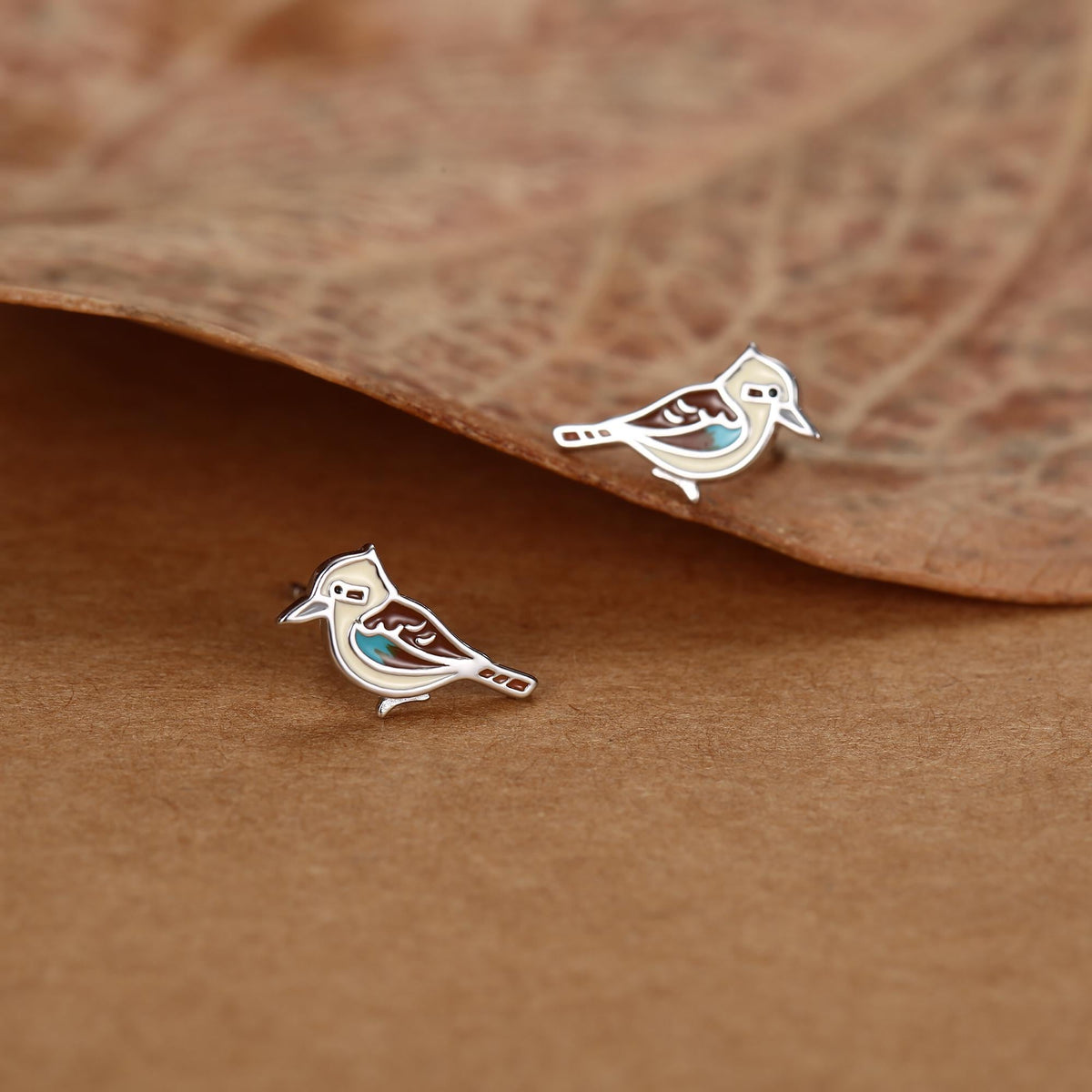 Sterling Silver Enamel Tiny Kookaburra Stud Earrings