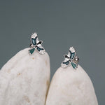 Sterling Silver Enamel Magpie 18G Screw Back Earrings