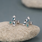 Sterling Silver Enamel Magpie 18G Screw Back Earrings