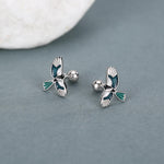 Sterling Silver Enamel Magpie 18G Screw Back Earrings